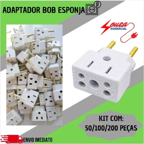 Adaptador Bob Esponja da Souza Komercial, com kits de 50, 100 e 200 peças
